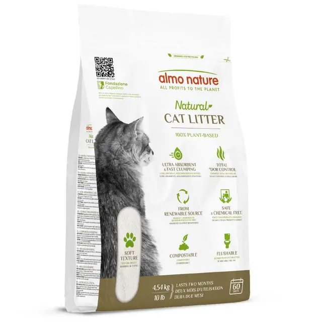 Almo Nature Soft Texture - Arena para Gatos Natural - Aglomerante, 100% Vegetal, Biodegradable, Duradera y contra Olores - Saco de 4,54 kg