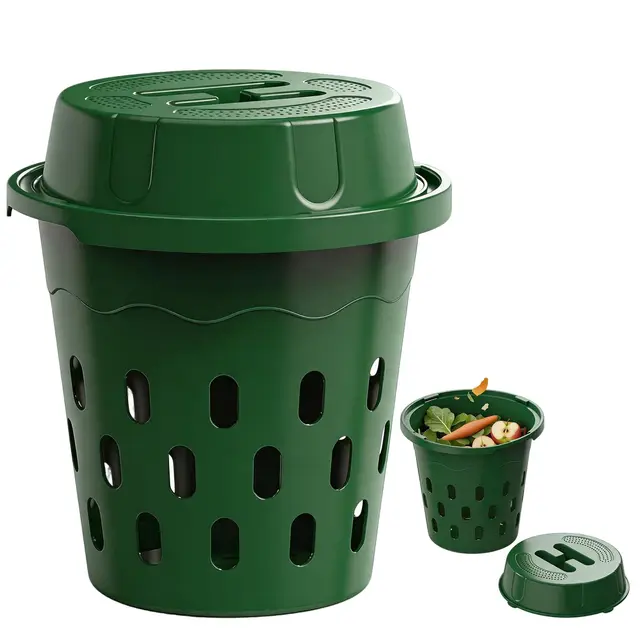 BRGD 2 Piezas 8L Compostador de lombrices en el Suelo, Verde Bin de Vermicompostaje Subterráneo con Tapas y Orificios de Ventilación para Compostaje, Viveros y Granjas