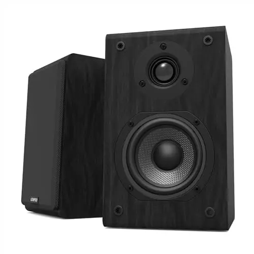 LONPOO LP42 Altavoces de estantería pasivos, Par de Altavoces de estantería, 75W Hi-Fi Altavoz de 2 vías, Woofer de Fibra de Carbono 4", Negro