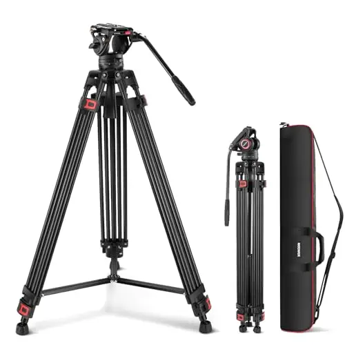 NEEWER 74" trípode de vídeo con Cabeza fluida,QR Placa Compatible con dji RS cardanes,Aluminio Resistente trípode cámara Profesional cámaras DSLR videocámaras,Carga máxima 17.6lb/8kg TP74