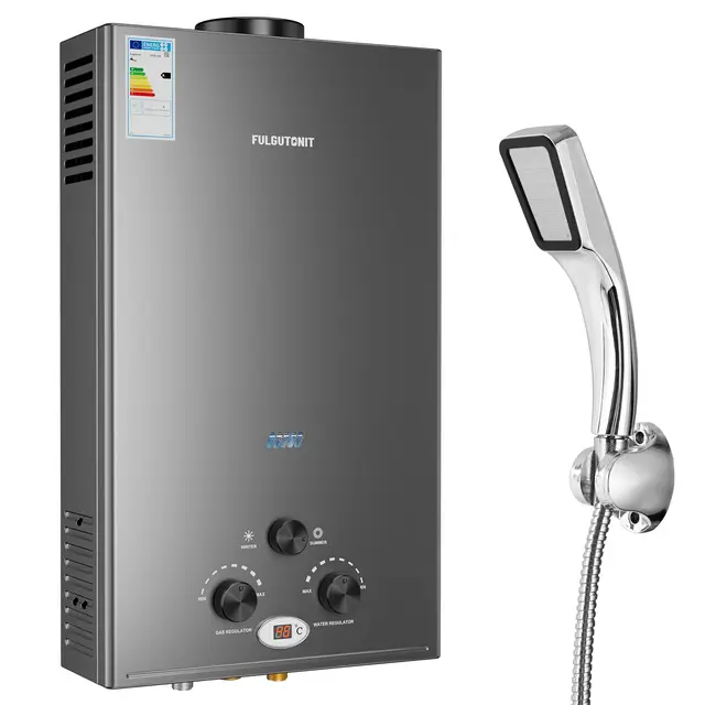 Fulgutonit Calentador de Agua Gas LPG 18L 36KW | Compatible con Propano y Butano, Arranque a Baja Presión 0.25 Bar, Protección Contra Sobrecalentamiento