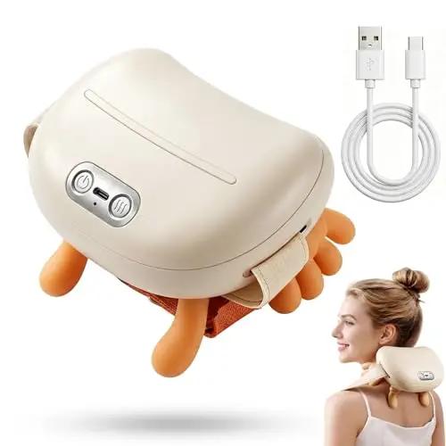 Masajeador de cuello 4D inalámbrico, Masajeador electrico, 3 ajustes de masaje y 2 niveles de calor, Batería recargable de 1800 mAh, Regalos para Hombres Mujeres