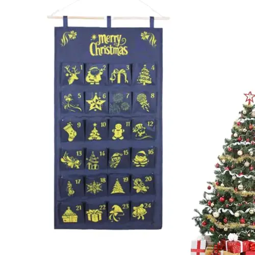 Calendario de Adviento para Rellenar, Calendario Navideño para Rellenar de Tela Reutilizable con 24 Bolsitas de Tela, Calendario de Adviento para Colgar Decoración Navideña regalos de fiesta