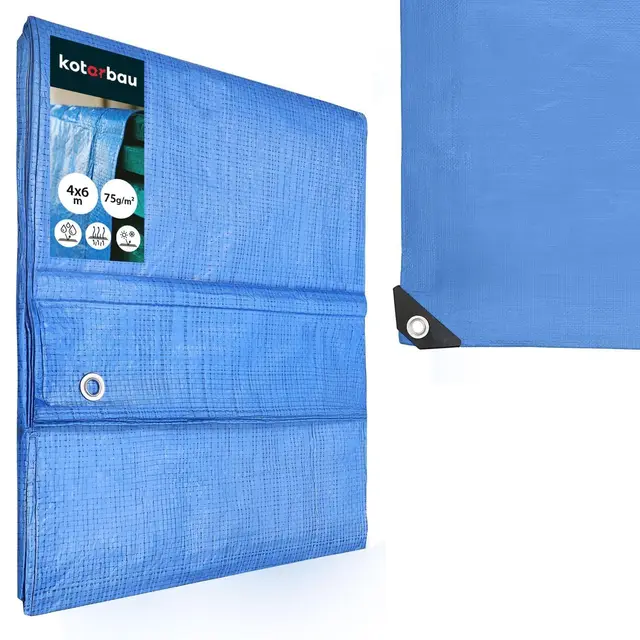 KOTARBAU® Lona Impermeable Exterior - Polietileno - 4x6 m - Azul - 75 g/m2 - Lona Suelo Piscina - Cubierta Reforzada con Ojales - Cubierta de Protección para Jardín - Resistente - Universal