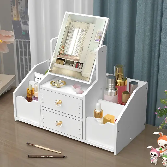 Organizador de Maquillaje Multifunctional,Organizador de Cosméticos,Organizadores de Maquillaje con cajones,Organizador de Maquillaje con Espejos,Almacenamiento de Maquillaje,para tocador, Dormitorio