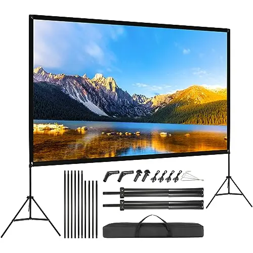 VISULAPEX Pantalla Proyector Portátil 120 Pulgadas con Tripode - Pantalla de Proyección 16:9 4K Full HD Aluminio para Cine casa Camping Eventos Recreativos