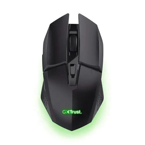 GXTrust 1108 Vylax Ratón Inalámbrico Gaming Recargable, Batería de 80h, 800-4800 dpi, Iluminación LED Multicolor, Receptor USB Almacenable, 6 Botones, Ratón Gaming para Portátil PC, Negro