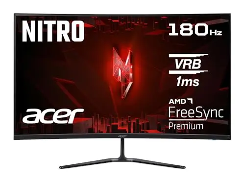 Acer Nitro ED320QR S3, Monitor Gaming Curvo 32" Full HD LED 180 Hz (81,3 cm, 1920x1080, 16:9, 250 Nits, Tiempo de Respuesta 1ms (VRB), FreeSync Premium, HDMI 2.0/DP 1.4) Monitor PC, Color Negro