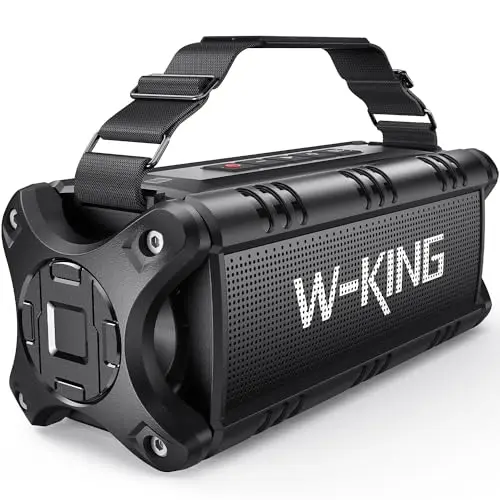 W-KING 90W MAX 50W RMS Altavoz Bluetooth Potente, Portátil Exterior Impermeable Speaker Bluetooth, Bajo Profundo, IPX6 Waterproof, 40h de Reproducción, AUX, Banco de energía, EQ, NFC, Tarjeta TF