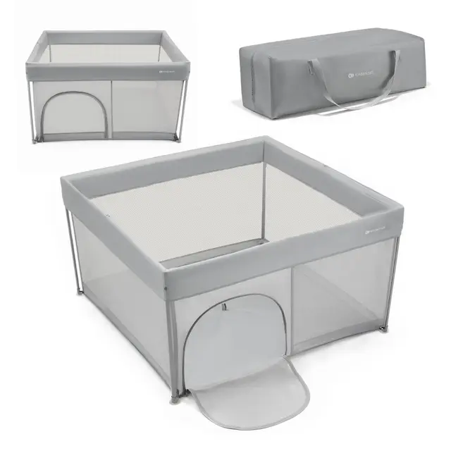 Kinderkraft ZIKI Parque Infantil, Resistente y Seguro para Bebés y Niños Hasta 4 Años, Centro de Actividades, Plegable Rápidamente, Incluye Bolsa de Transporte, Lados de Malla Transpirable, Gris