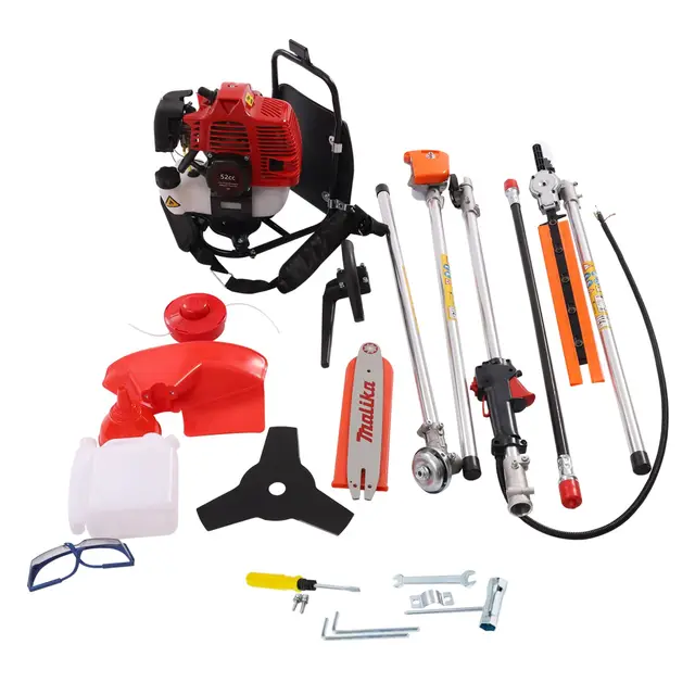Desbrozadora de gasolina de 2 tiempos 4 en 1 multifunción, 52 cc Desbrozadora de gasolina Cortabordes Garden Tool con alargador dispositivo combinado Cortasetos sistema combinado