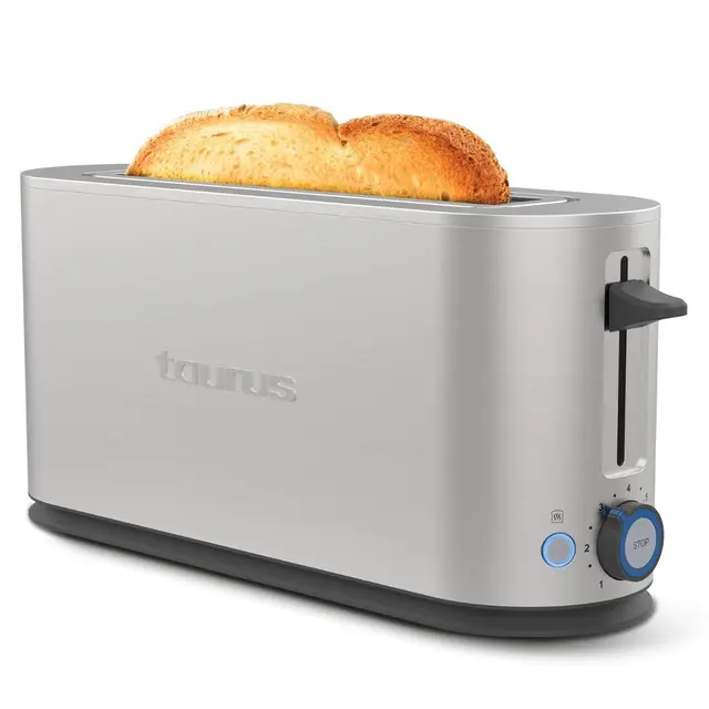 Taurus - Tostador Mytoast Legend 1000W, Acero Inoxidable, Ranura Extra Grande 260x42 mm, 7 Niveles de Tostado, Autoapagado, Descongelar/Recalentar/Cancelar, Bandeja Recogemigas Extraíble