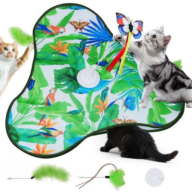 Ninonly 4 en 1 con Juguete Gato Interactivo, Juguete Gato Automatico para Gatos con 3 Modos de Juego,3 Sonidos Realistas y Mariposa Revoloteante, Juguete para Gatos Sensor de Movimiento