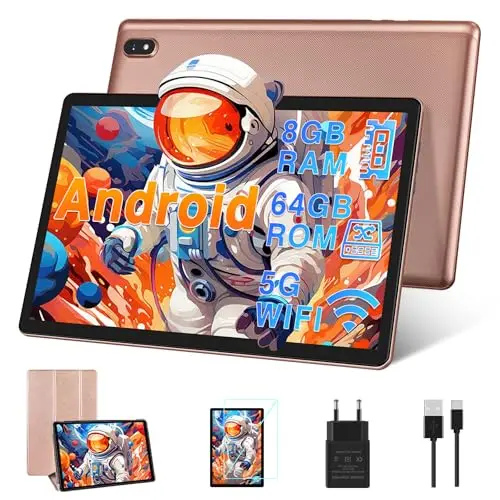 DMOAO Tablet 10 Pulgadas Android con 5G WiFi, HD Tablets con 4GB RAM (Ampliable hasta 8 GB RAM) + 64GB ROM (TF 1TB), 8 Cores 2.0 GHz, Bluetooth 5.0, Cámara Dual 5MP + 5MP, 6000 mAh, Oro Rose Tablet