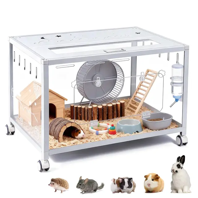 Jaula grande para hámster de 80 x 50 x 55 cm, jaula para roedores con ruedas, jaula de metal sólido para jerbos, hámster dorado, hámster enano, recinto para hámster acrílico, color blanco