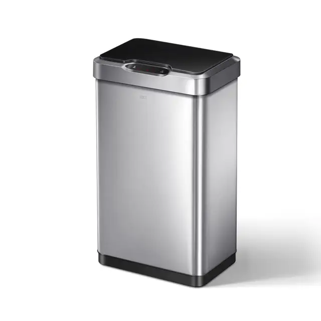 EKO Mirage-T | Cubo de Basura Cocina 50L con Sensor de Movimiento | Papelera Rectangular sin Contacto en Acero Inoxidable Cepillado