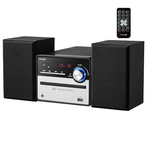 Sistema de música retro Hi-Fi, estéreo, compacto, USB, salida de línea, CD/MP3, radio FM, 30 plazas de memoria, pantalla LED, mini HiFi, estéreo con cajas