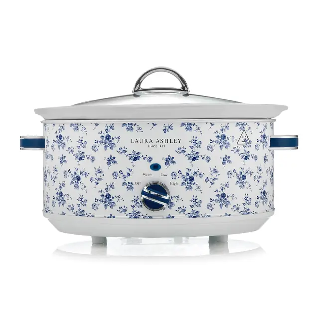 Olla de Cocción Lenta Laura Ashley 6.5L con Estampado China Rose by VQ - Olla Lenta para 8-10 Personas - Olla Electrica Lnergéticamente Eficiente Con 3 Ajustes de Calor - Arrocera Con Tapa de Cristal