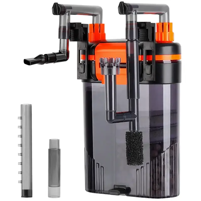 Hygger Filtro Acuario, 380 L/H 6W Filtro Acuario Extern, Silencioso Filtro Acuario Mochil con Boquilla de Pico Pato Salida de Tubo Ducha, Ajustable Aquarium Filter para Tanque de 40-75L
