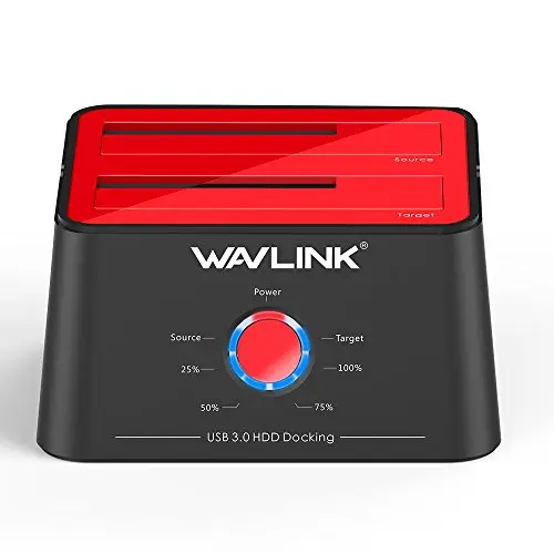 WAVLINK Base de Conexión Docking Station USB 3.0 a SATA Disco Duro Externo 2 Bahias, con Función de Offline Clon/Copia/UASP, para 2.5/3.5" HDD/SSD Soporta 2 x 16 TB