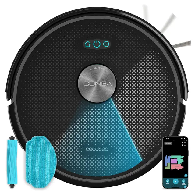 Cecotec Robot Aspirador Conga M70 Genesis. Navegación Láser, Motor Ungravity con 20000Pa, Aspira, Barre, Friega y Pasa la Mopa, Cepillo de Silicona, Doble Depósito, App 3.0, Cubre hasta 180m²