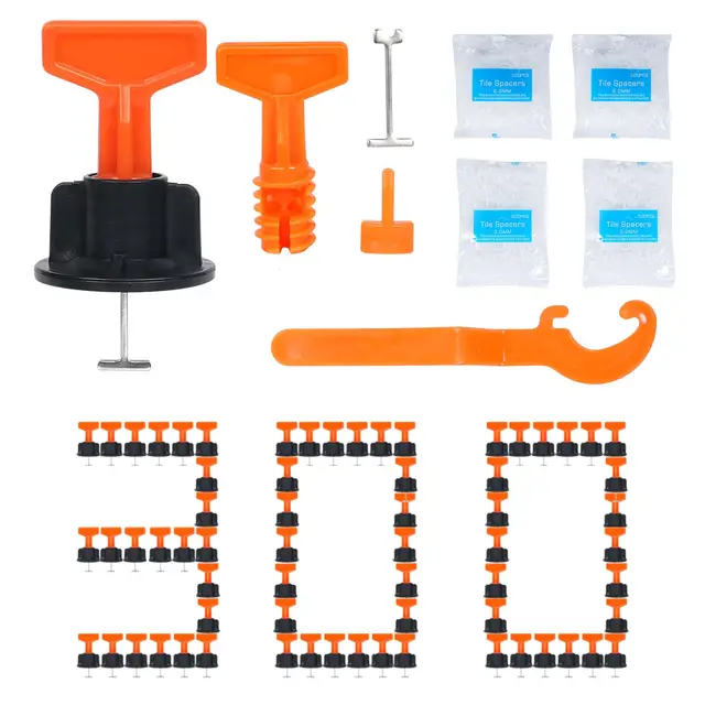 Kit reutilizable de nivelación para azulejos 300 piezas – 1000 crucetas 2 mm + 1000 crucetas 3 mm, 6 llaves especiales y 40 pines de acero, herramientas profesionales para suelos (rojo)