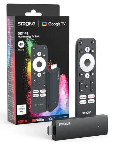 STRONG - Streaming Box Android TV 4K UHD - SRT41 - Google TV HDMI Key - Chromecast Built-in - Compatible con la Asistencia Vocal Google - Dolby Audio - Fácil de Instalar - Formato Stick - Negro