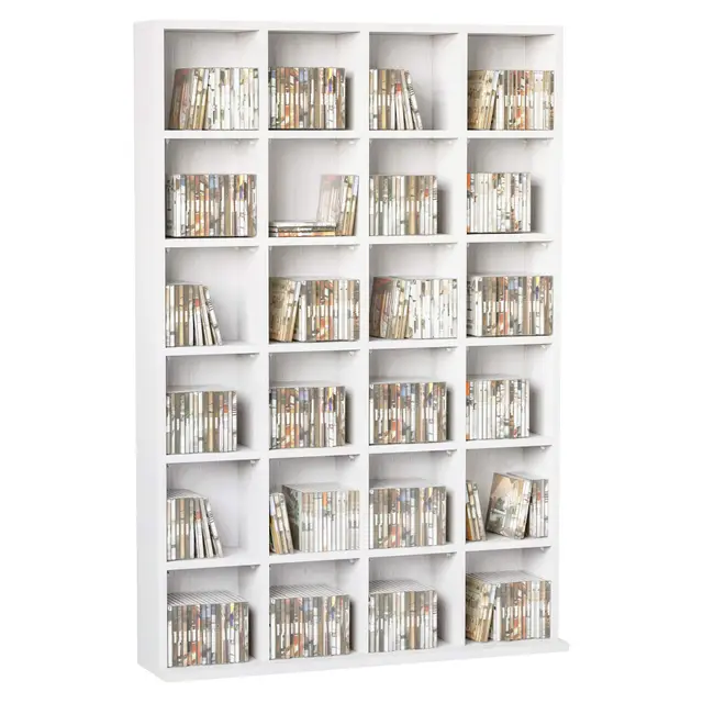 HOMCOM - Almacenamiento para CD y DVD, mueble de almacenamiento multimedia con 24 compartimentos, capacidad máx. 456 CD/ 336 DVD, estantería de madera con estantes ajustables, 89 x 20 x 130,5 cm