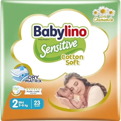 Babylino Sensitive Cotton Soft, Pañales Bebé Talla 2, Mini (3-6 kg), 23 unidades