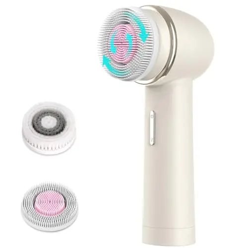 MYCARBON Cepillo Limpiador Facial Eléctrico 2500 mAh Recargable Masajeador Eléctrico Limpiador 2 Modos 360° Rotación Cepillo Facial 2 Velocidades 2 Repuesto IPX7 Impermeable FCD4 Rosa