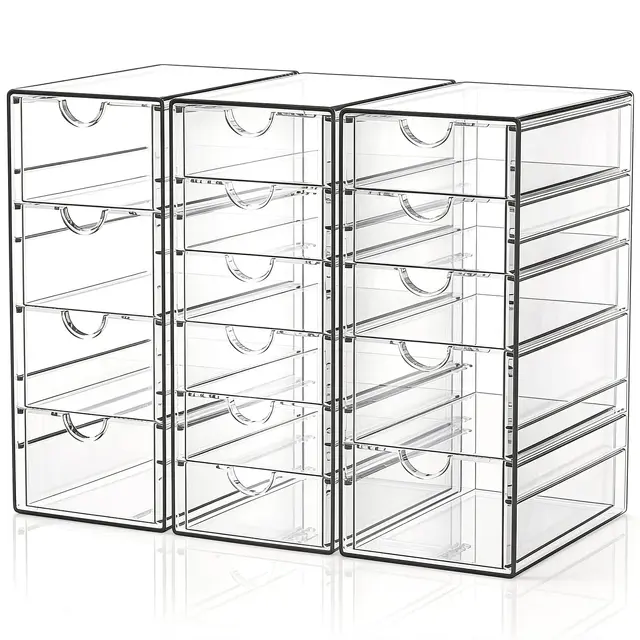GoMaihe Organizadores de Escritorio (pack de 3): Organizador de Maquillaje Acrílico con 15 cajones | Organizador Multifuncional para bolígrafos, artículos de papelería(31 x 25 x 17,5 cm)
