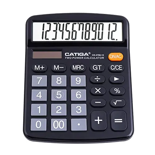 Calculadora de Escritorio de 12 dígitos con Pantalla LCD Grande y botón Sensible, Doble alimentación Solar y batería, función estándar para Oficina, hogar, Escuela, CD-2786