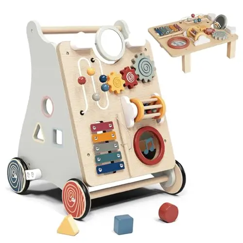 Andador Montessori 2 en 1 de Madera, Andador para bebés con Velocidad Regulable