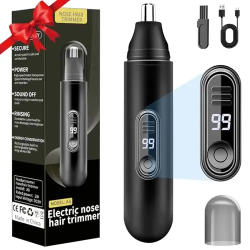 Cortapelos Nariz, Recortador Pelos nariz y oreja USB Recargable, LCD Display, IPX7 para Cortar el Vello de la Nariz y Orejas, Nose Hair Trimmer para Hombres y Mujeres