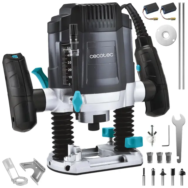 Cecotec Fresadora Eléctrica de Cable MultiShape 900 Inmersion. 1200W, Incluye 5 Fresas, Compatible con Fresas Grandes y Pequeñas, Profundidad Ajustable hasta 55mm, Velocidad Regulable, Tope Paralelo