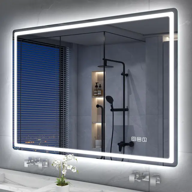 S'bagno Espejo-Baño-con-Luz 100x70cm, Espejo-Baño-LED-Bluetooth con Función Antivaho, 3000K/4000K/6500K, Regulable, Memoria, Cristal Templado HD, IP44-Espejos-de-Baño-con-LED, Horizontal/Vertical
