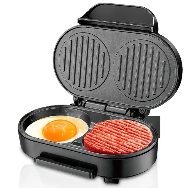 Máquina para Hacer Desayuno Eléctrica, Máquina para Hacer Hamburguesas con Huevos, Antiadherente con Placa Calefactora Aluminio para Huevos, Panqueques, Filetes, (Enchufe europeo
