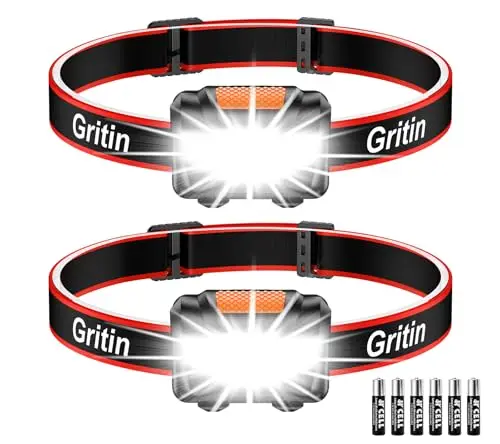Gritin Linterna Frontal LED, [2 Pack] Linterna Cabeza COB Super Brillante con 3 Modos, Ligera y Impermeable para Correr, Acampar, Pescar, Ciclismo