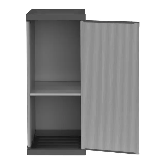 mongardi W2016 - Armario de Resina de PVC y PP, 1 Puerta, 1 Estante, fácil de Montar, Modular System, Resistente, Apto para ambientes Interiores y Exteriores, 34 x 40 x 85 cm, Negro y Gris, única