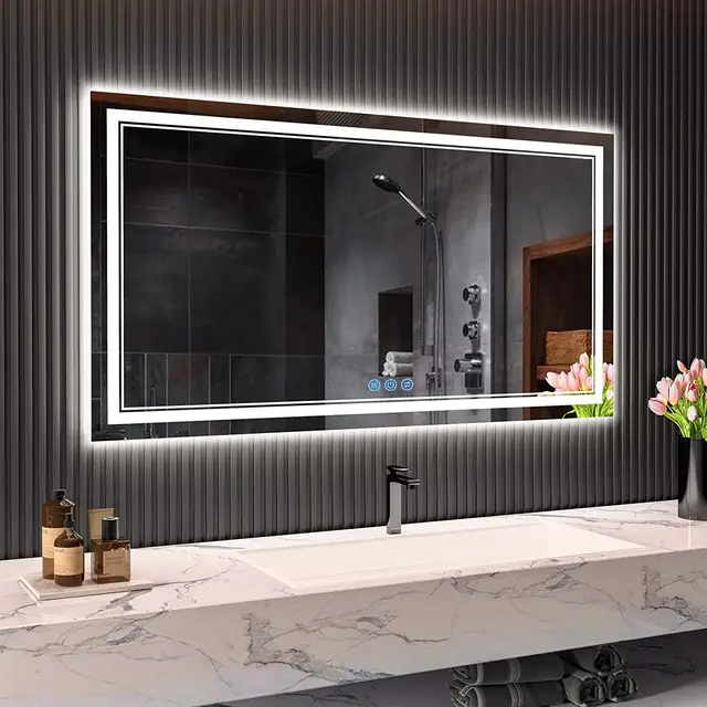 Espejo Baño con Luz LED 120x70cm,Espejos de Baño con LED,Memoria y Cristal Templado HD,Espejo Digital Antivaho con Regulación de Brillo Instalación Horizontal/Vertical
