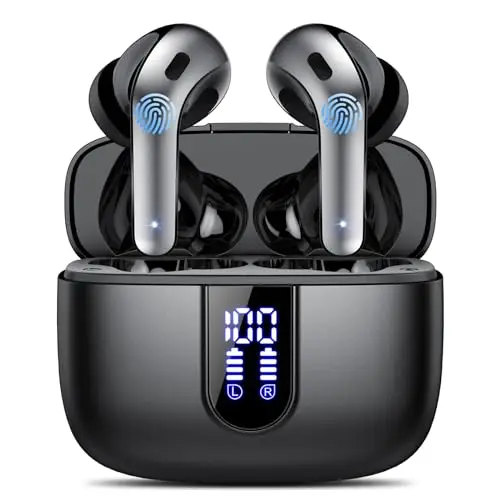 Auriculares Inalámbricos Bluetooth, Auriculares Bluetooth 5.3, 4 Mic con Reducción de Ruido ENC, 50H con Graves, Cascos Inalambricos Bluetooth IP7 Impermeable, Carga Rápida USB-C, Ajuste Cómodo