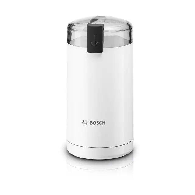 Bosch - Molinillo de café, cuchillas de acero inoxidable, función de seguridad, 180 W, recipiente para 75 g de granos, eléctrico, blanco, TSM6A011W