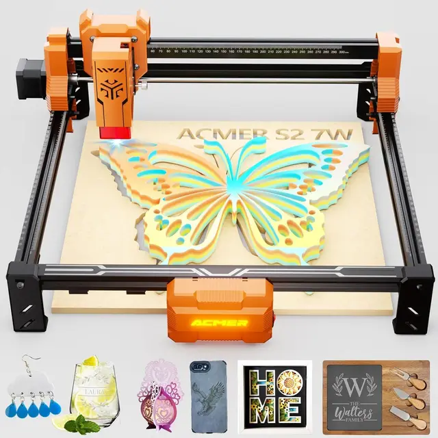 cortador láser ACMER S2 7W, máquina de grabado láser de potencia de salida 48W, 300x300mm, 10000mm/min, grabador láser de madera, adecuado para personalización por lotes de bricolaje, educación