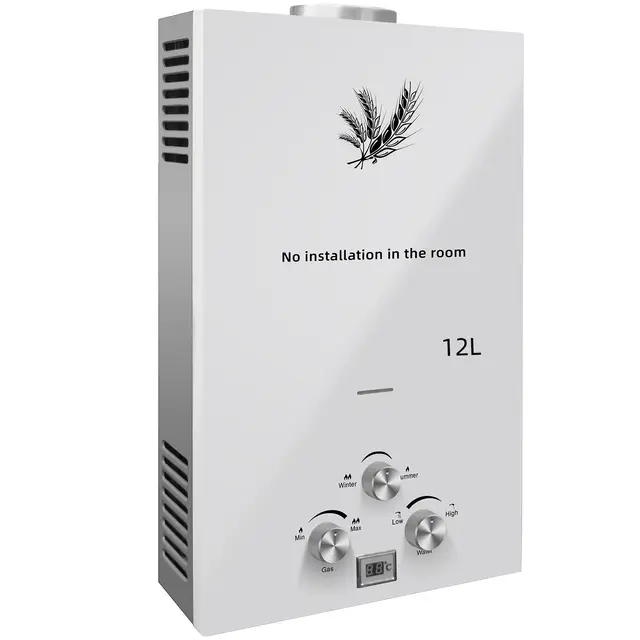 12L 24KW Calentador de Agua de Gas GLP Butano y Propano Calentador de Agua Calentador de Agua LPG Instantáneo Portátil,Modos de Invierno y Verano,Blanco,para Ducha Al Aire Libre,Baño,Camping