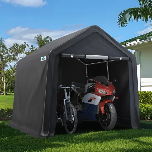 ADVANCE OUTDOOR Tienda de campaña de almacenamiento de 8 x 8 pies con 2 puertas enrollables y rejillas de ventilación, cochera portátil para motocicleta, ATV, anti-UV, resistente a la nieve,