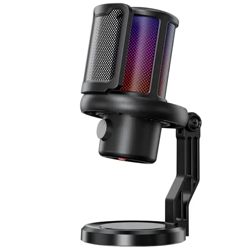 K KASONIC Micrófono para Gaming con Iluminación RGB, Micrófono USB de Condensador con Filtro Anti-Pop para PC, Silencio Rápido y Cancelación de Ruido, Kit de Micrófono de Escritorio para PS4/5