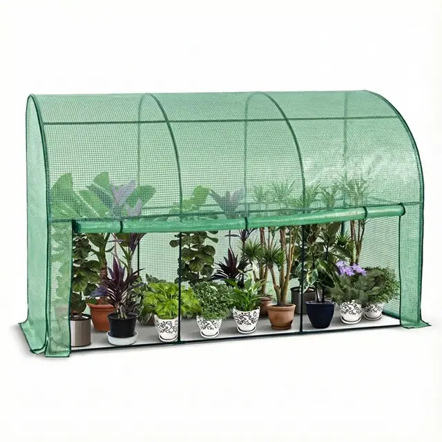 VOUNOT® Invernadero Jardín Inclinado Invernadero de Pared Respaldado, Invernadero Túnel Semicircular Plantas Verduras Flores, Cubierta PE Impermeable 135g/m² para Balcón y Terraza 300x100x180cm Verde
