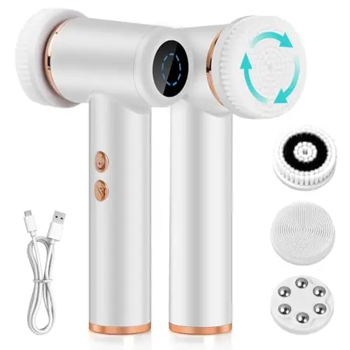 Cepillo limpieza facial Eléctrico, Resistente IPX6 Recargable cepillo facial con 4 cabezales y 5 niveles de ajuste para eliminar la suciedad que obstruye los poros y exfoliar para todo tipo de piel