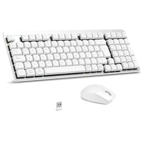 LeadsaiL Teclado Mecánico de Perfil Bajo, FA98 Pack Teclado y Ratón Inalámbrico con Switch Rojo, 2.4GHz Conexión, Linear Teclas QWERTY Español Keyboard con Teclado numérico para Windows, Mac-Plata