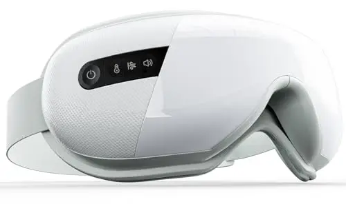 Masajeador de Ojos con Calor, Compresión＆Música, Masajeador Facial Electrico para Relajar los Ojos, Aliviar la Fatiga Visual y la Sequedad Ocular, Regalo de Cumpleaños para Mamás/Papás, Blanco